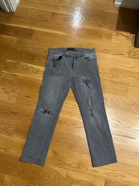 Slim Fit Men's Gray Distressed Jeans